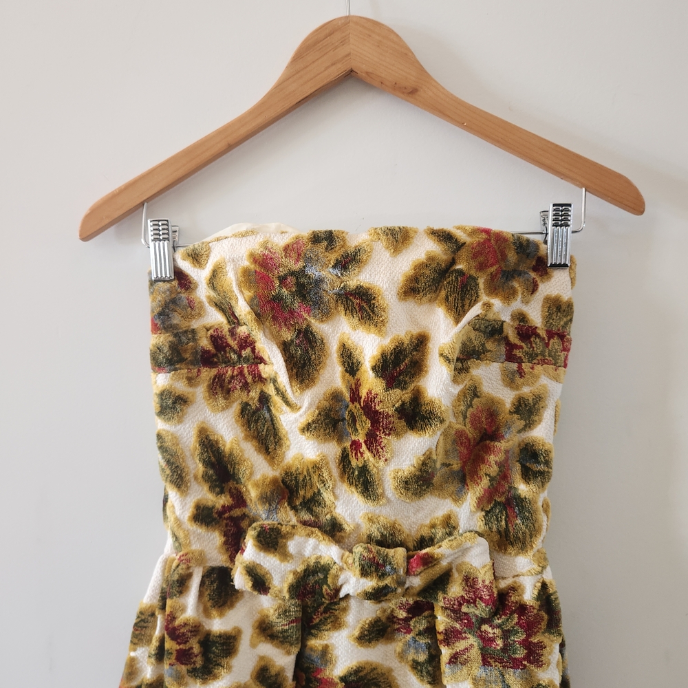 Stunning Vintage 60s Strapless Chenille Tapestry Dress - XS/S